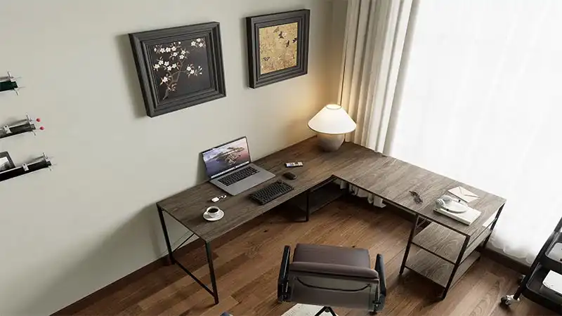 Superficie de madera de nogal W2136-15 para escritorio en el dormitorio.